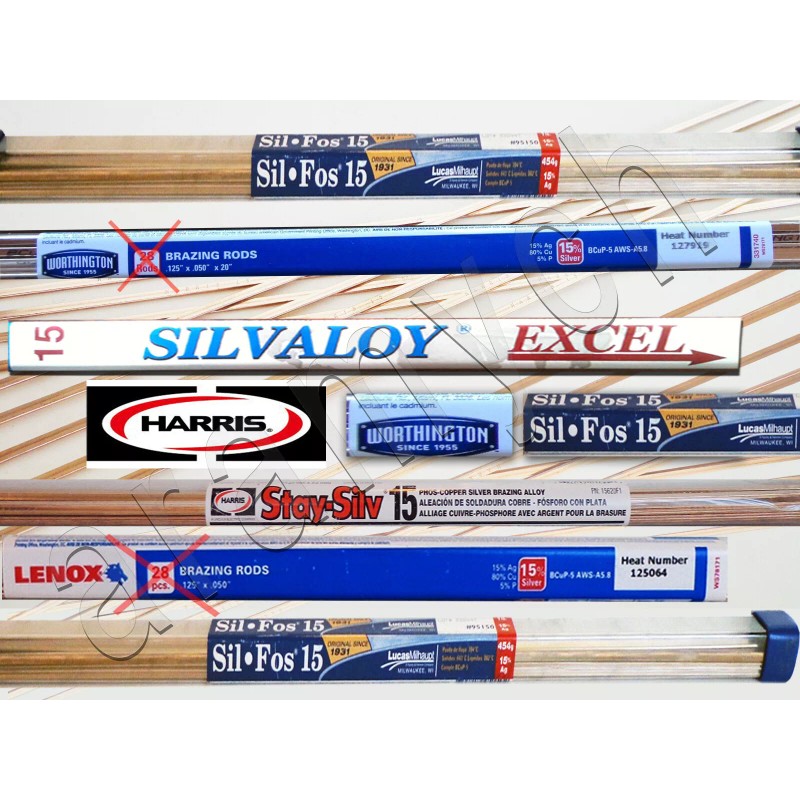 LucasMilhaupt 15% Silver Brazing Rods 5 RODS Sil-Fos, Worthington, Harris