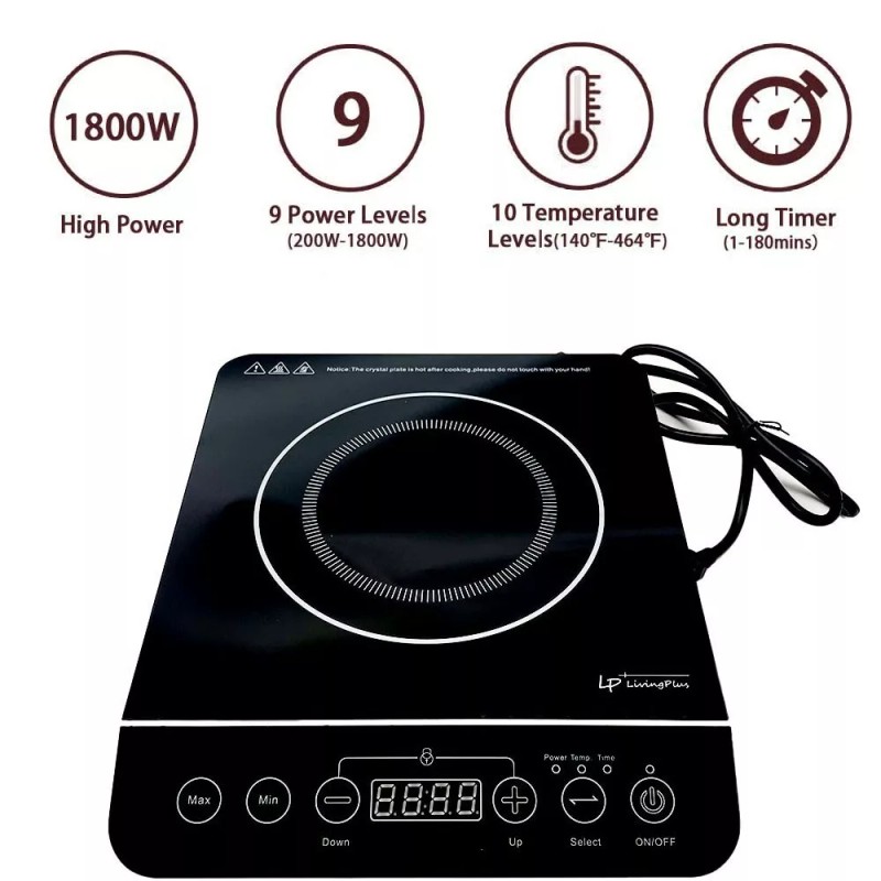 LP LIVING PLUS 1800W Electric Induction Cooktop Countertop Burner, 3