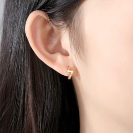 VIKI LYNN 925 Sterling Silver Lightning Design Small Hoop Earrings for Women Gifts 18K Gold Plated