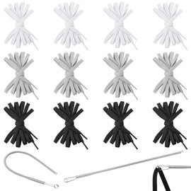 12 PCS Drawstring Cord Replacement, 55" Hoodie Flat String Replacement with Threader Tool for Sweatpants Hoodies Shorts Jackets Pants Trunks, (Black White Gray)