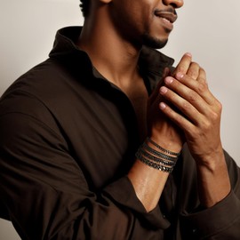 Esmoly Men's Bracelets 4 Pcs Bracelet for Men Silver Gold Black Stainless 316L Steel Bracelet Cuban Chain Gifts for Men Boys 19cm/21cm/23cm (Black 19cm)