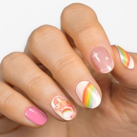 MoYou London Semi-Hardened Gel Nail Strips, Nail File & Wooden Cuticle Stick - 20 Pieces Gel Wraps for Nails - Manicure Set & Pedicure Accessories - Cheer Bear