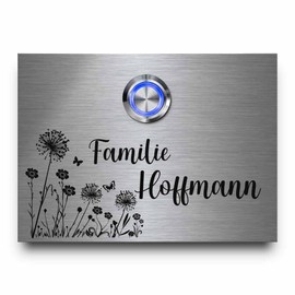 CHRISCK design - Stainless Steel Doorbell with Rust-Free Engraving and Modern Bell Push | Hoffmann Model from 9 x 7 cm Bell Signs with Various Designs