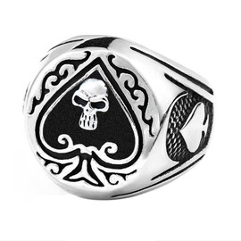 JAJAFOOK Men Titanium Steel Ace of Spades High Polished Gothic Skull Rings Size 13
