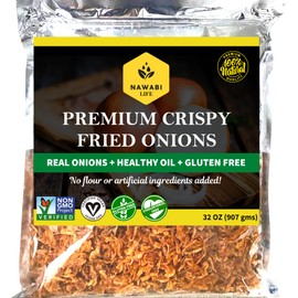 Crispy Fried Onions | 100% Natural (Non-GMO) | Gluten Free | KETO Friendly | No Sodium | Low Carb | Resealable Bag | 32 oz | By Nawabi Life