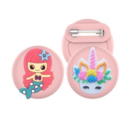 Silicone Holder fits for Airtag, Cute Cartoon Case Cover with Pin Clasp Brooch Intended for Air Tag, Water Resistant, 2 Pack (A)