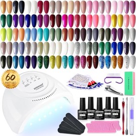 JODSONE Kit de Inicio de Esmalte de Uñas de Gel de 60 Piezas Con Luz U V 55 Tipos de Esmalte de Gel Con Brillo de Color Sin Base de Toallita y Kit de 