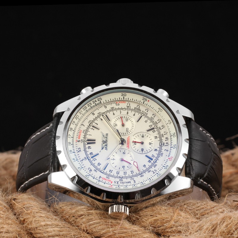 Men's Automatic Mechanical Watch with Leather Strap Fashion Wristwatch Calendar