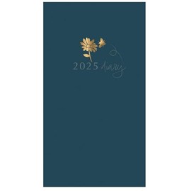 2025 Hardcover Diary Slim Week to View Planner Stylish Deep Teal Gold Embossed Flower Bee Design