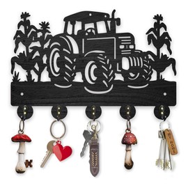 MAYJOYDIY Wooden Coat Hook Tractor Corn Field Key Holder Wall Mounted 30 × 20 cm Decorative Gift Black Wall Key Holder Organiser 5 Hooks Made of Alloy for Kitchen Entrance Area