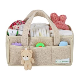 Buzz&Bloom Baby Teddy Diaper Caddy Organizer, Stylish Storage Basket for Newborn Essentials and Diaper Station, Gift for Baby Shower and Registry Must-Have (Beige)