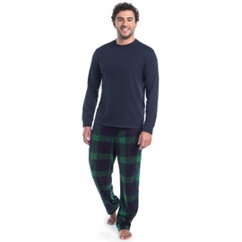 Fruit of the Loom Matching Holiday Family Sleep Pajama Set for Women, Men, and Kids, Navy/Green Plaid, 6-7