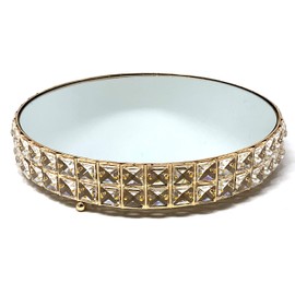 allgala Wedding Cake Stands 3-Piece Set Crystal Gold Plated Cheese Dessert Cupcake Cake Stand with Mirror Plate-Gold Round-HD89202