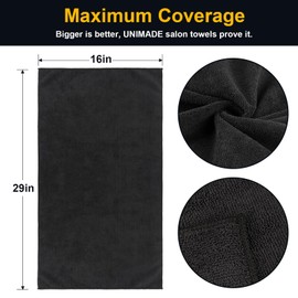 UNIMADE Salon Towels 48 Pack, Microfiber Barber Towel Bulk,(16x29 inches) Fast Drying Hair Towels Super Soft Black Salon Towel for Gym, Hand, Bath, Spa Use and Home Hair Care(Not Bleach Proof)