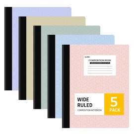 SUNEE Composition Notebook, Wide Ruled Paper, 5 Pack, 9-3/4" x 7-1/2", 80 She...