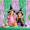 4 Pcs Green Pink Splicing Tinsel Backdrop, Wavy Fringe Backdrop,