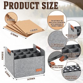 Windyun 8 Pcs 12 Bottle Wine Carrier with Reinforced Cardboard Set Reusable Felt Wine Carrier Tote Bag with Handles 14.57 x 12.6 x 10.63 Inch Collapsible Ratafia Packing Boxes for Moving (Gray)