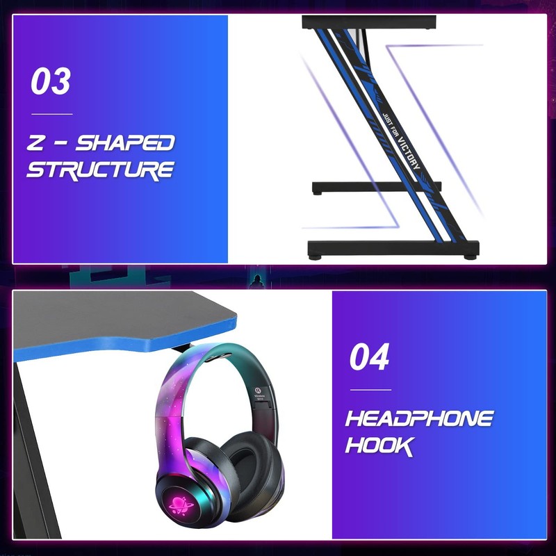 BestOffice Gmaing Desk Z Shaped 47 inch Gaming Workstation Ergonomic