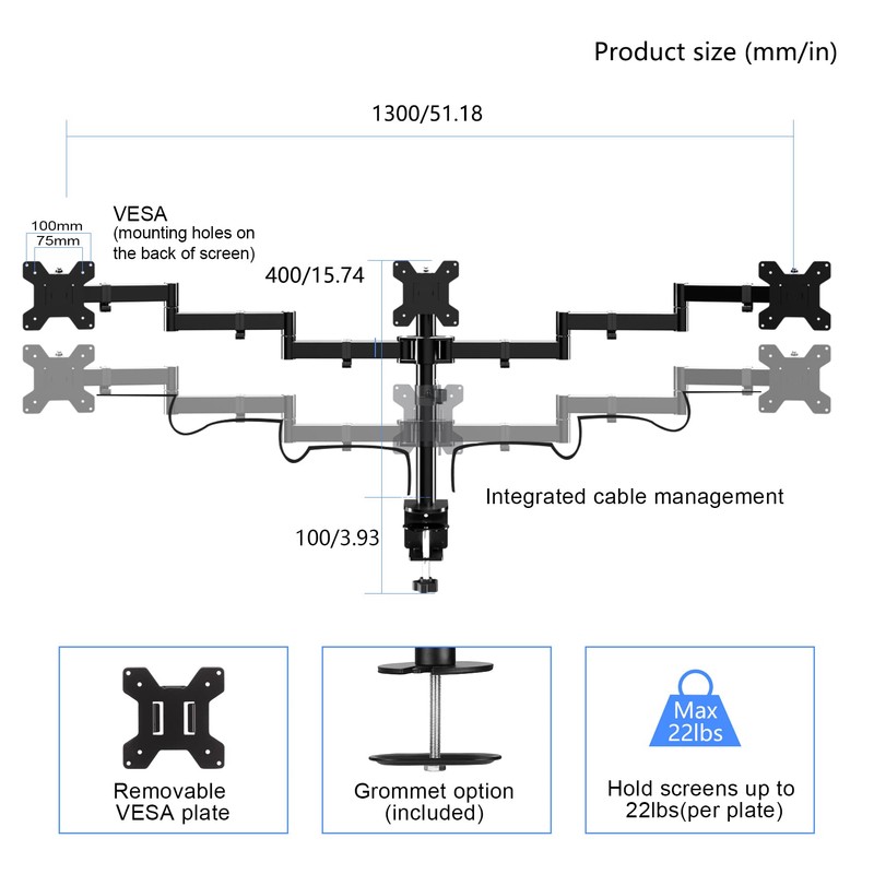 Suptek Triple LED LCD Monitor Desk Mount Heavy Duty Fully