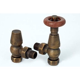 Greened House Oxford Traditional Antique Brass Angled Thermostatic Radiator Valve TRV Column Radiator Central Heating Valve