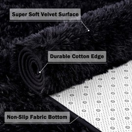 DETUM Soft Bedroom Area Rugs, Fluffy Fur Rug for Living Room Kids Room Nursery Room Mat, Shaggy Plush Carpet for Indoor Floor, Modern Home Decor, 3 x 5 Feet, Black