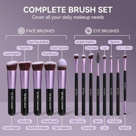 BS-MALL Pinceles de Maquillaje Sintéticos Premium Base en Polvo Correctores Sombras de Ojos 14 Piezas Morado para Principiante de Maquillaje o Profesi