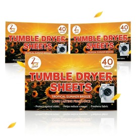 ZOPPER Tumble Dryer Sheets Scented - Tropical Summer Breeze,40 Sheets x 3 (120 Total) – Drying Sheets for Tumble, Anti Static Tumble Dryer Sheets
