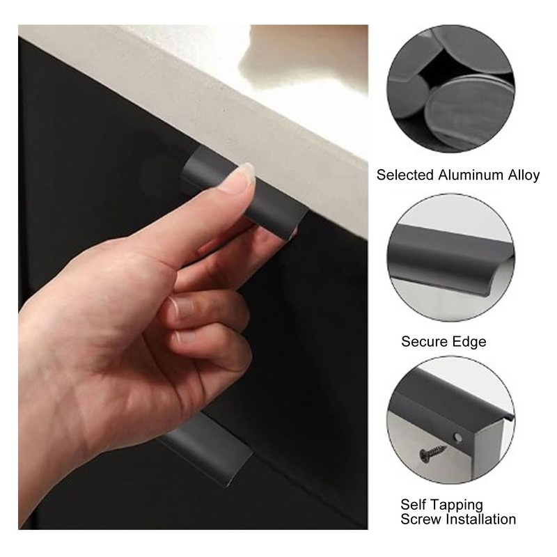 10 Pcs Finger Edge Pull Black Modern Aluminum Alloy 1mm