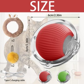 YOUYIKE Pack of 2 Interactive Cat Toy, Dog Ball Toy with Rope, Interactive Cat Toy, Self-Rotating with Stretchy Plush Tail for Cats of All Sizes and All Ages