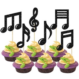 Ephlyn 24 piezas de notas musicales para magdalenassímbolos musicales con purpurinapúas para magdalenasmúsicoconciertodecoración de tartas para niñoscumpleañosbaby showerbodacumpleaños,