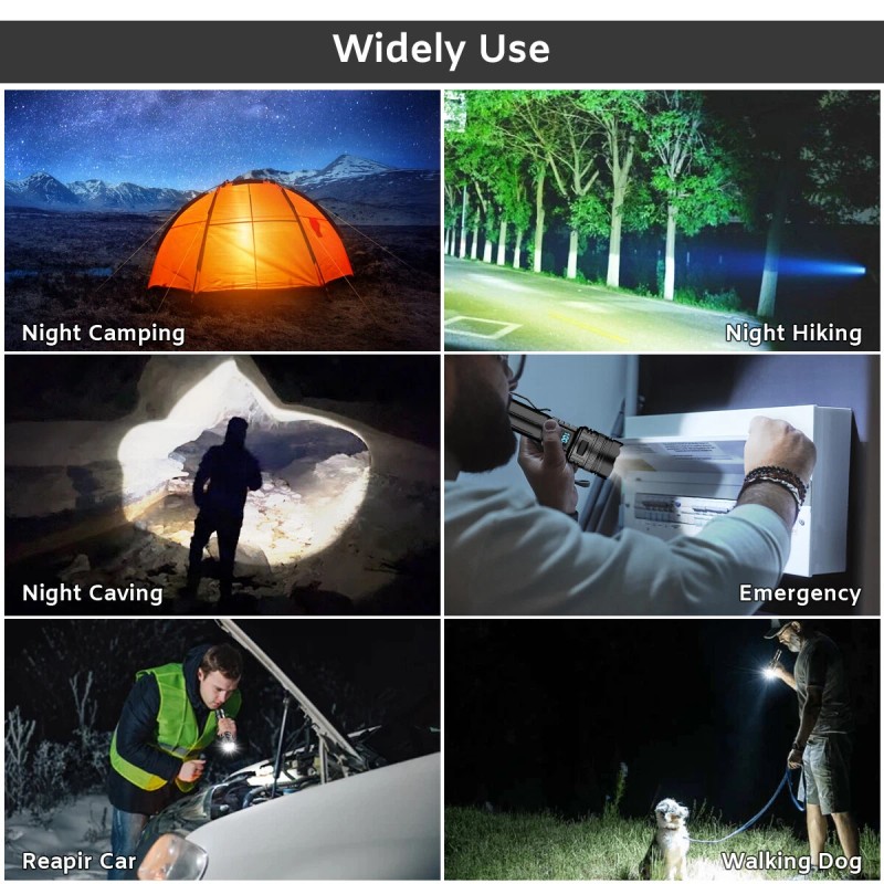 Garberiel 1000000LMS Powerful Rechargeable LED Flashlight Tactical 30W Zoom Torch