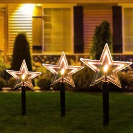 Solar Pathway Lights Five-Pointed Star LED Light Waterproof Christmas Decoration Lights with Timer, Indoor and Outdoor Ground Lawn Night Lights Holiday Party Decoration (5 Pack) Warm White - Star
