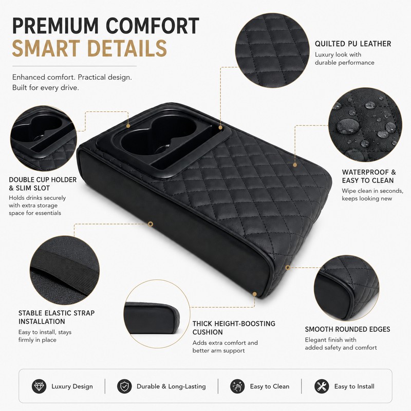 Car Center Console Armrest Cushion for Long Drives – Raised