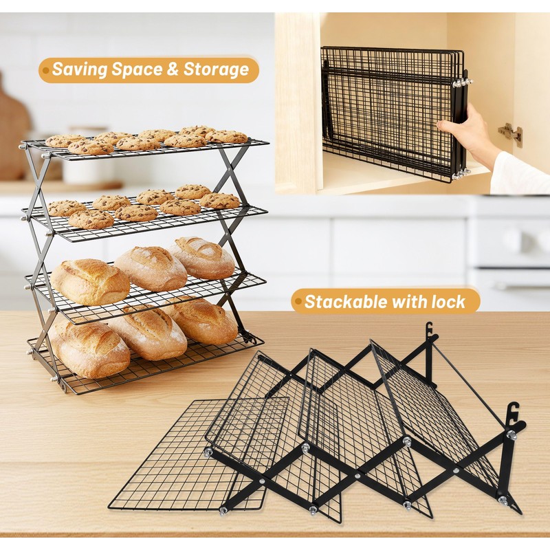 4 Tier Collapsible Cooling Rack for Baking, Cookie Baking Gadgets,