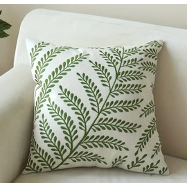 ZUODUTEX 1PC Green Leaves Embroidered Throw Cushion Cover 18 X18 Inch Decorative Square Pillow Cushion Case For Living Room Bedroom Couch Sofa Home Decor Room Decor 45 X 45CM