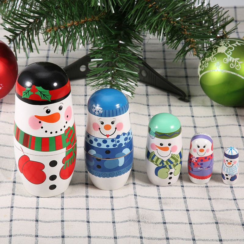 5pcs Christmas Handpainted Cute Wooden Matryoshka Dolls Russian Nesting Dolls