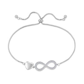 YL Infinity Heart Bracelet 925 Sterling Silver 5A Cubic Zirconia Bracelet Jewellery Gifts for Women Mother Girlfriend 16-23 cm, Silver, Cubic Zirconia