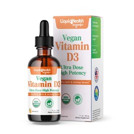LIQUIDHEALTH Vitamin D3 5000 IU, USDA Organic Vitamin D Liquid Drops for Adults & Kids, Vegan Vitamin D for Immune System Support, Bone Health, Mood Support, Healthy Skin - Made in USA (2 oz)