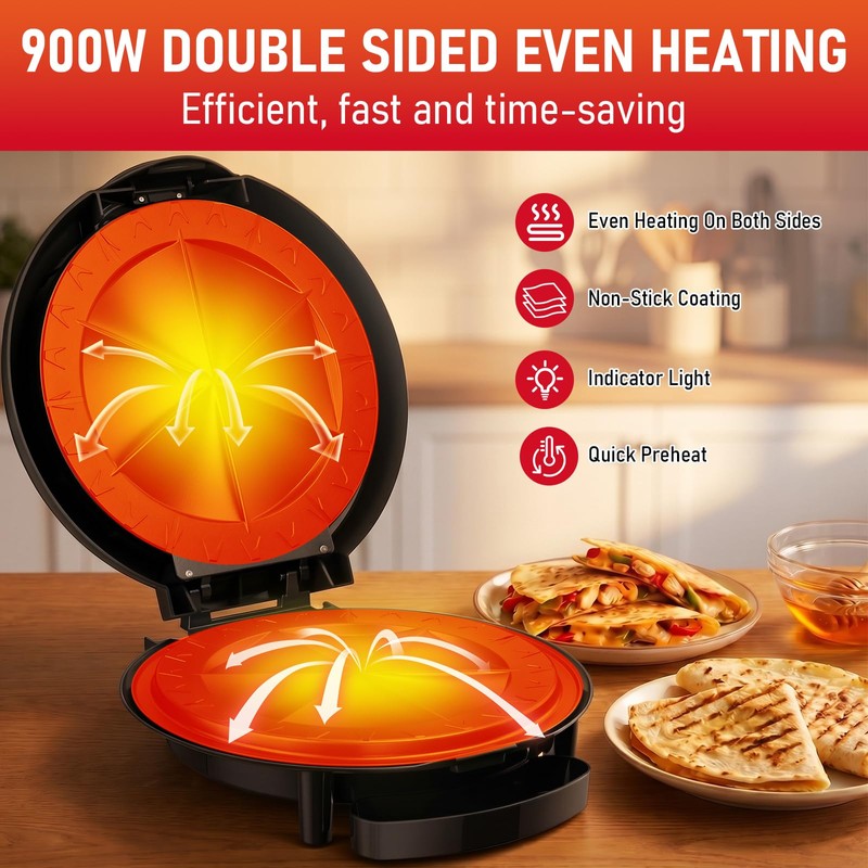 Electric Quesadilla Maker, 11' Quesadilla Press with Extra Stuffing Latch,