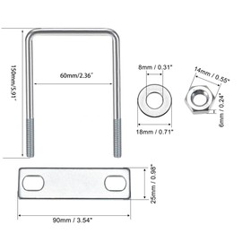 TOP-VIGOR 2 sets M8 Square U-Bolts, 60mm Inner Width 150mm Length Steel U-Bolts with Nut, Plate, Washer for Building Installations Mechanical Parts Connection Cehicles Ships