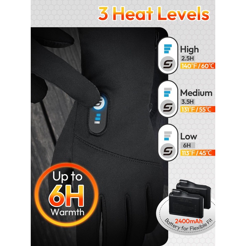 Heated Gloves for Men Women with 7.7V 2400mAh Rechargeable Battery