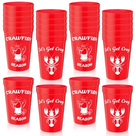 Honeydak 24 Pcs Crawfish Boil Cups 12 oz Disposable Plastic Lobster Cups Bulk Crawfish Boil Party Supplies Seafood Party Favors Lobster Feast Birthday Table Decorations, Red