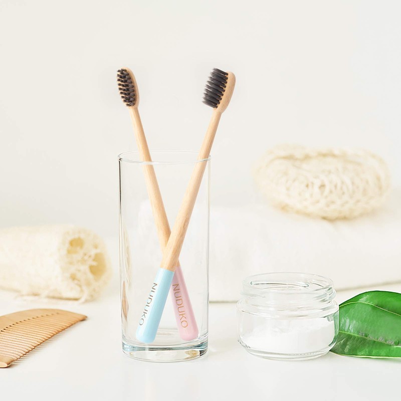 NUDUKO Biodegradable Charcoal Toothbrush Bamboo Toothbrushes - 6 Pack Eco-Friendly,