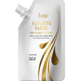 VITAMINS hair cosmetics VITAMINS hair cosmetics Keratin Hair Mask Deep Conditioner - Biotin Collagen Protein & Castor Oil Repair for Dry Damaged Hair - Conditioning Treatment for Curly or Straight Thin Fine Locks