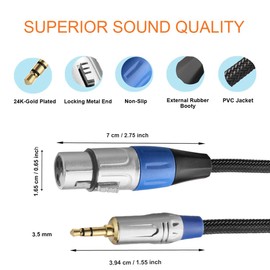 Senor Cable XLR to 3.5mm (1/8 inch) Microphone Cable, XLR Female to Mini Jack Aux Mic Cord for Camcorders, DSLR Cameras, Computer Recording Device and More - (3) Feet
