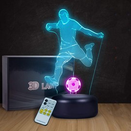 MENG ZHI AO Playing Football Lamp 3D Visual Football LED Nightlight Touch Switch and Remote Control Playing Football Desk Lamp 7 Changing Colors Kids Lamp with USB Charger Battery for Your Kids Gift