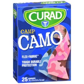 Curad Camp Camo Bandages 0.75 x 3 Inches Blue and Pink 25 EA