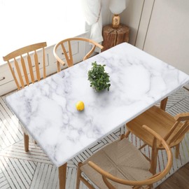 Fiokroo White Marble Texture Tablecloth with Elastic Edge for 5ft Rectangle Table, Table Cloth Washable Table Cover for Kitchen Dining Party Outdoor Picnic Decoration, 60"" L X 30"" W, Black