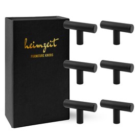 heimzeit Cabinet Knobs for Doors, Drawers, and Dressers Made of Stainless Steel [6 Pieces, T-Shape] Color: Black, Stylish Design, Furniture Knobs with Single Hole Grip and Screws