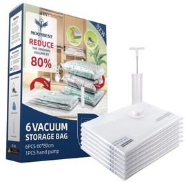 Moonbest Large SpaceSaver Vacuum Storage Bags (6-Pack) - Save 80% on Storage Space for Comforters, Blankets, Clothing. Vacuum Sealer Bags with Travel Pump Included.